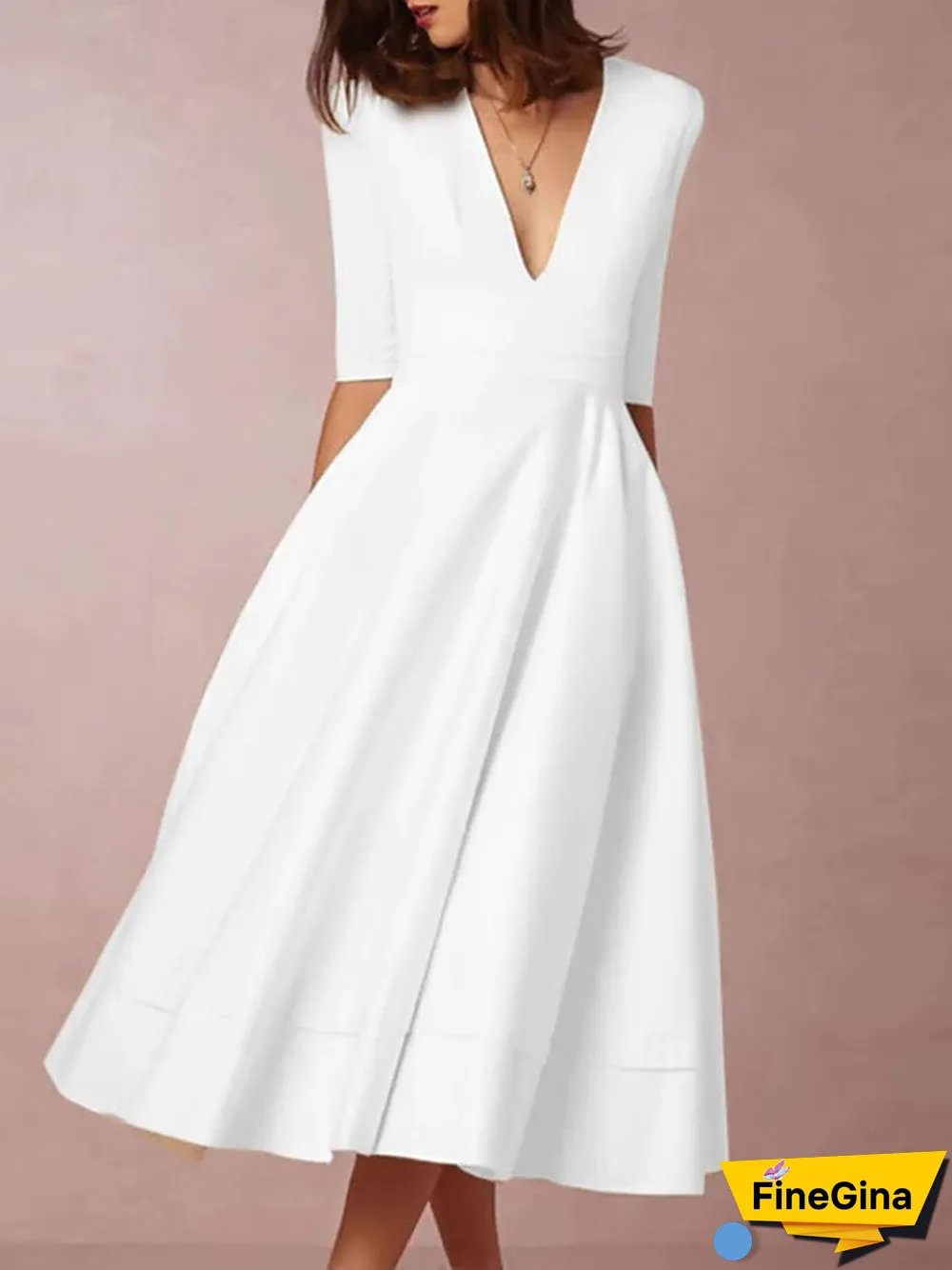 Women's Swing Dress Midi Dress Half Sleeve Solid Color Spring & Summer Hot White S M L XL XXL 3XL White Dresses