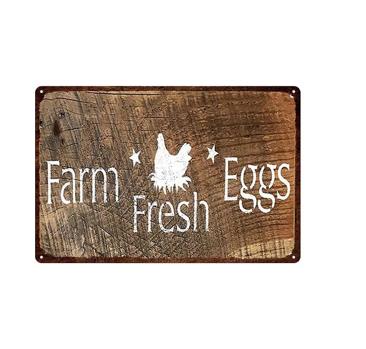 Oeufs frais de la ferme - enseignes en étain vintage / enseignes en bois - 7.9x11.8in & 11.8x15.7in