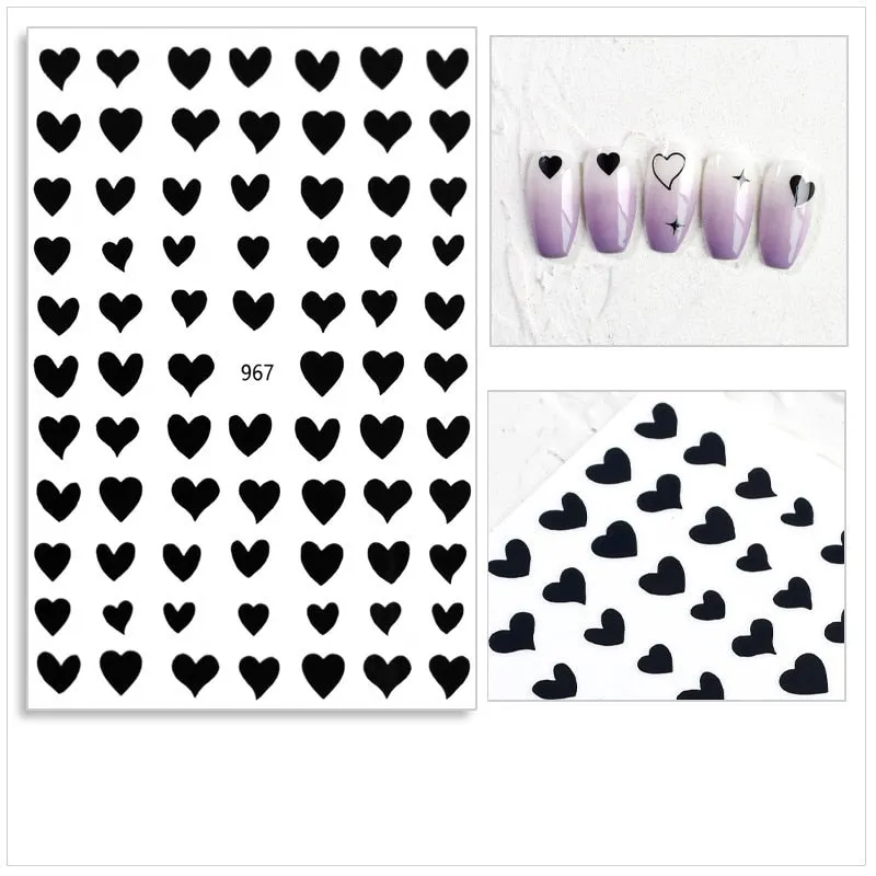 Black Red 3D Nail Sticker Self Adhesive Love Heart Star Butterfly Flower Nail Decals Slider DIY Nail Art Decoration-Nail Inspo