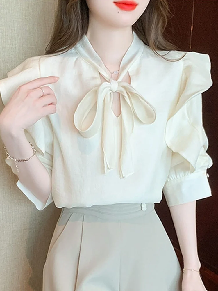 Summer Short Sleeve Blouse Women Blouses Female Fashion 2023 Summer V-Neck Chiffon Blouse Shirt Women Tops Blouses Shirts G455