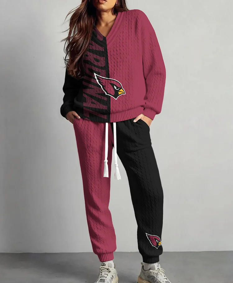 Arizona Cardinals  Classic All-Season Long Sleeve V-Neck Pullover Sweater & Pants Set