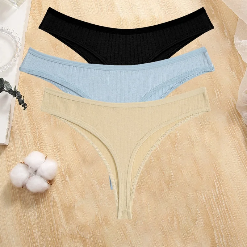 FINETOO 3PCS/Set Cotton G-string Women Lingerie Panties S-XL Thong Femmale Underwear Sexy Pantys Underpant Intimate Thong Girl