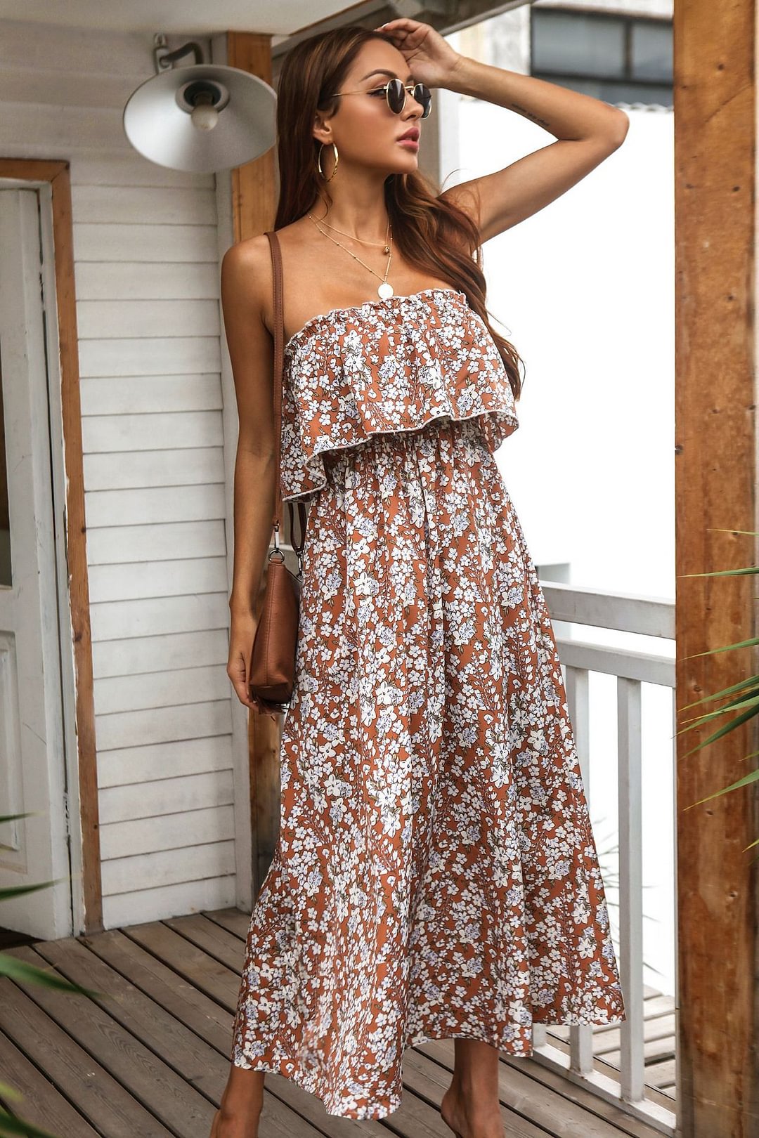 Leisure Tube Top Holiday Dress Floral Dress | EGEMISS