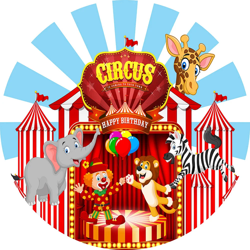 Circus Theme Happy Birthday Party Round Cover RedBirdParty