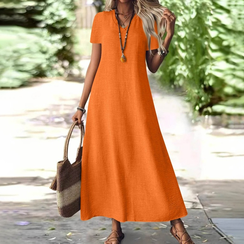 Women's Vintage Solid Color Long Cotton Linen Dress elevenforest