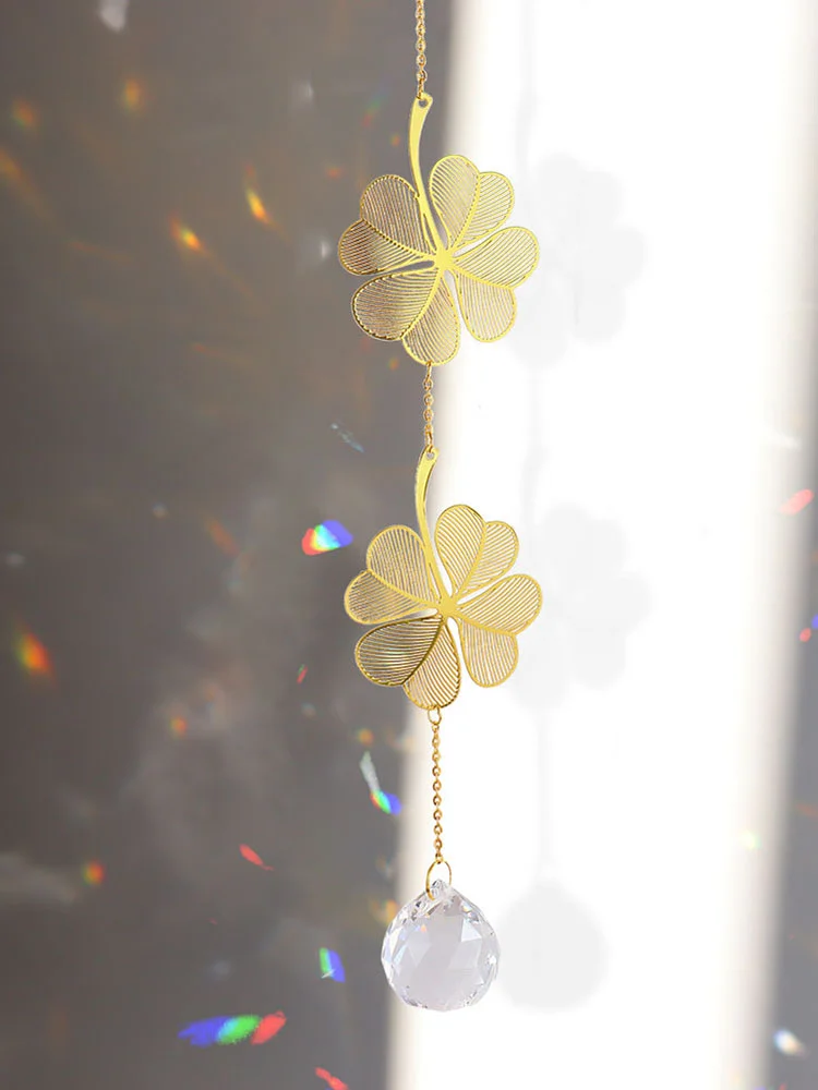 Crystal Windchime Lotus Ginkgo Four Leaf Dream Catchers Windbell Home Decor