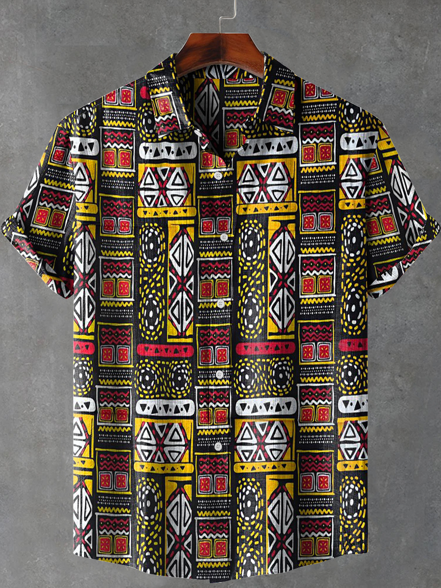 Africa Tribe Ethnic Stripes Totem Art Print Casual 100% Cotton Shirt