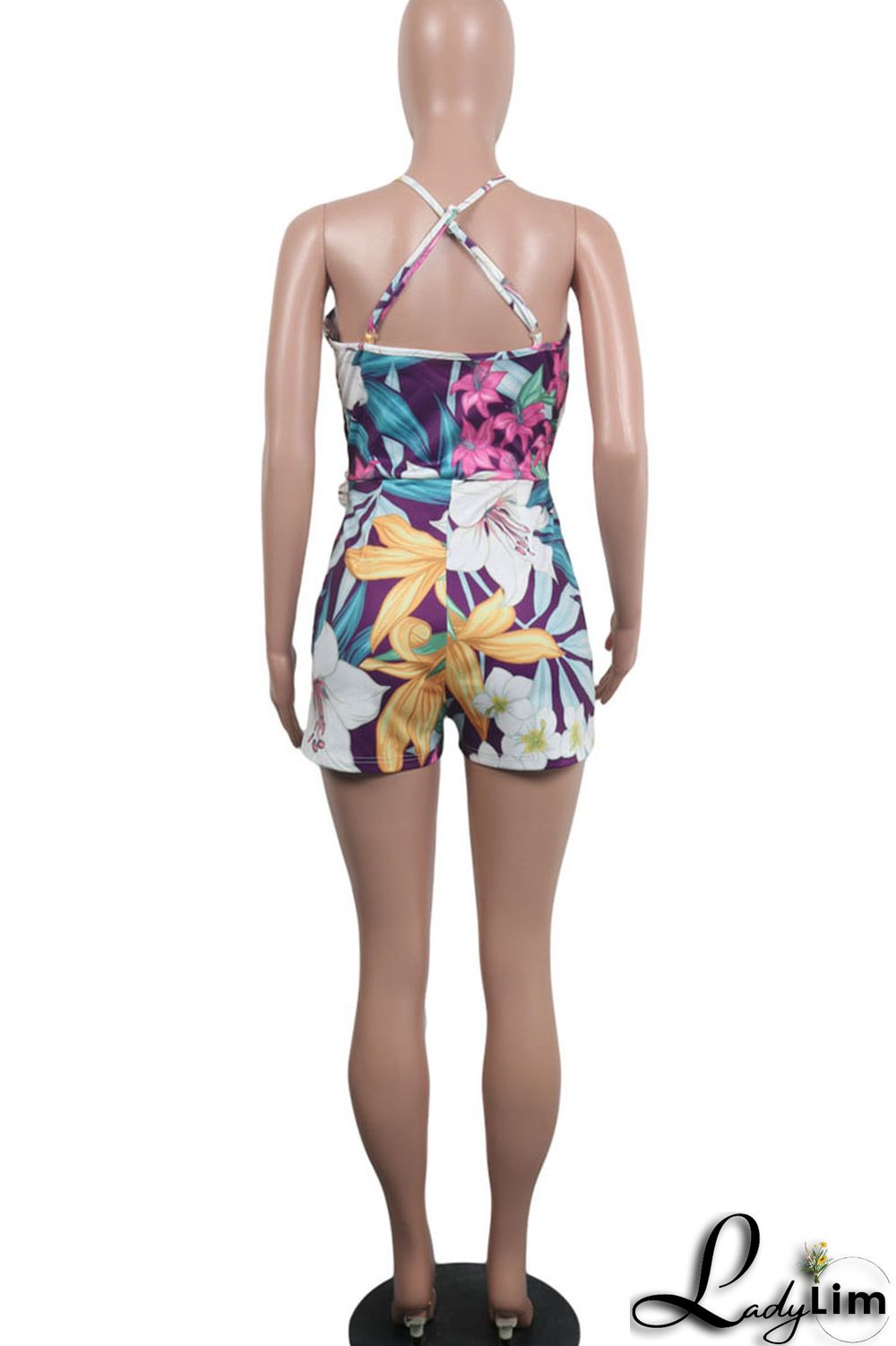 Black White Casual Print Patchwork Backless Regular Jumpsuits