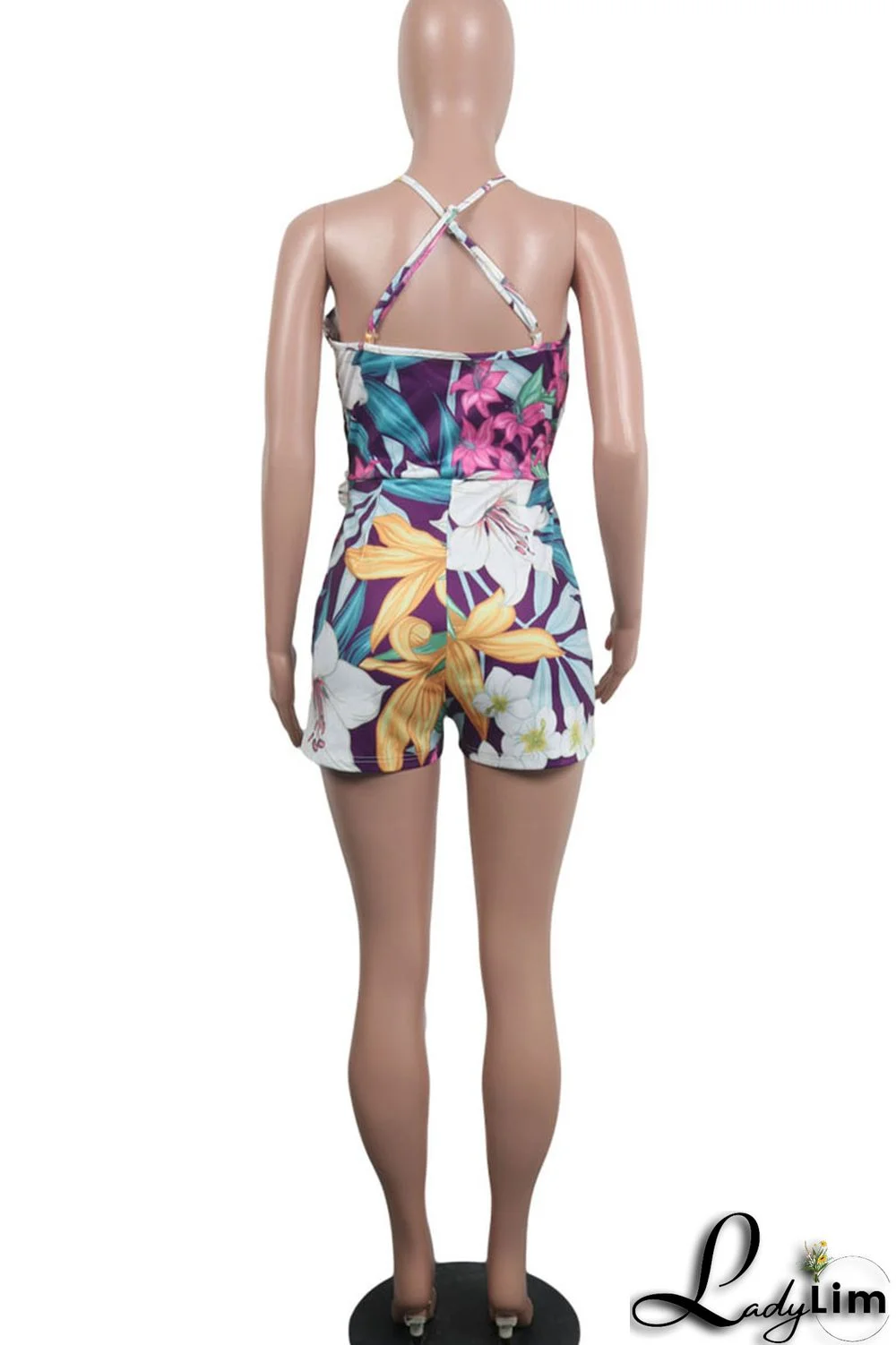 Black White Casual Print Patchwork Backless Regular Jumpsuits