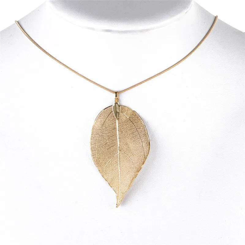 Natural Long Leaf Pendants Necklace Female Necklaces Fashion Jewelry For Women Stray Leaves Unique Sweater Pendant