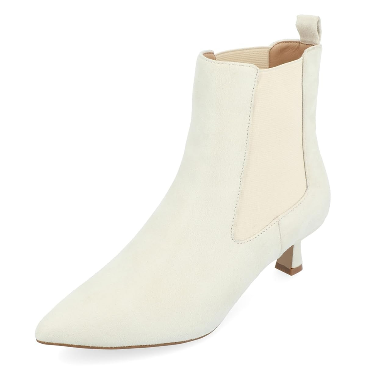 Ivory Vegan Suede Kitten Heel Pointed Toe Chelsea  Booties for Women Nicepairs