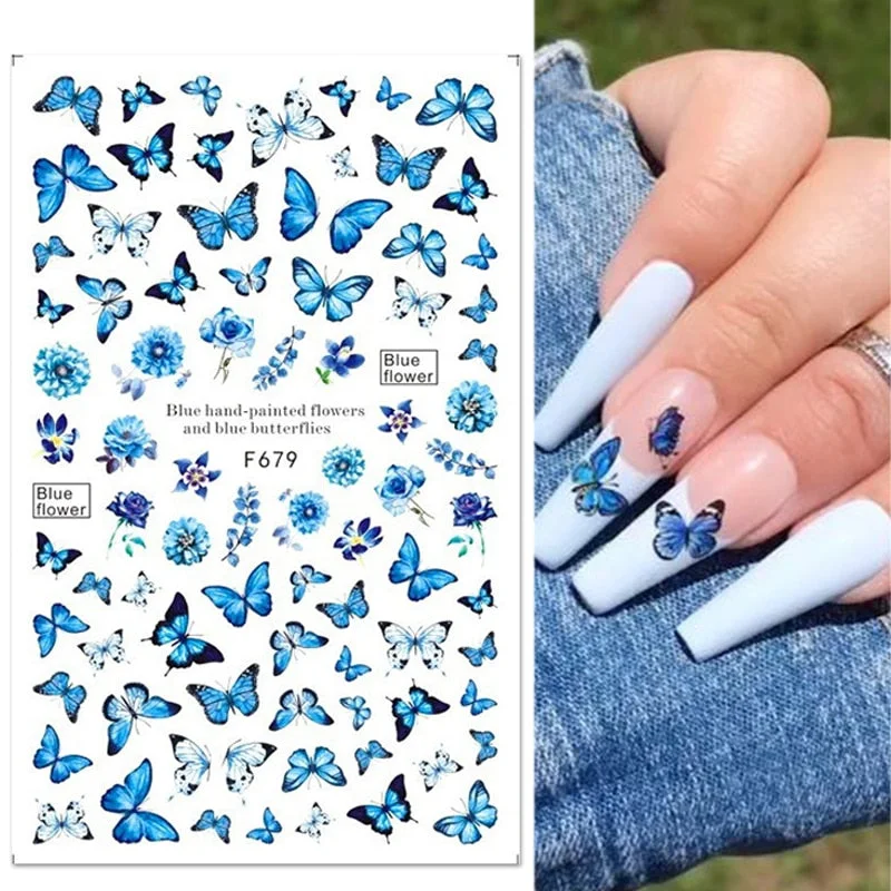 Black White Butterfly 3D Nails Sticker Geometry Decals Flower Gold DIY Decals Designs For Nail Art Manicures Decorations Salon