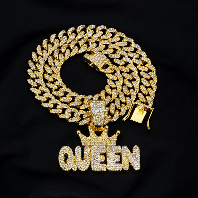 Hip-Hop Letter Crown Zinc Alloy Inlay Rhinestones Unisex Pendant Necklace