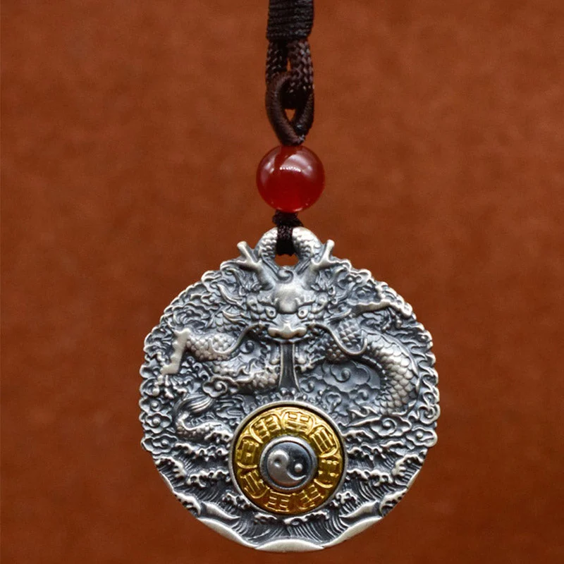 Dragon Yin Yang 999 Sterling Silver Rotatable Luck Necklace Pendant