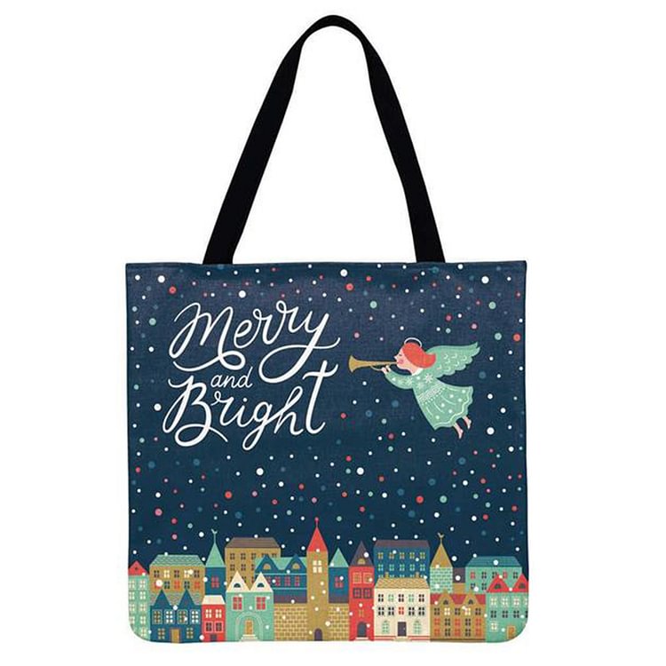 Linen Tote Bag - Lovely Lady Christmas Cartoon