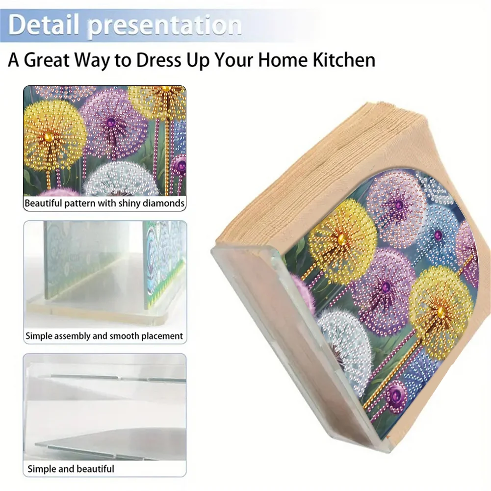 DIY Dandelion Acrylic Diamond Painting Napkin Rack Diamond Art Paper Towel Holder