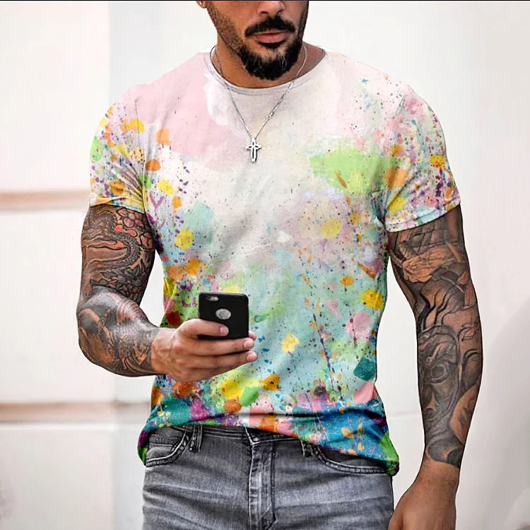 Fashion Splash Ink Color Plants T-Shirt