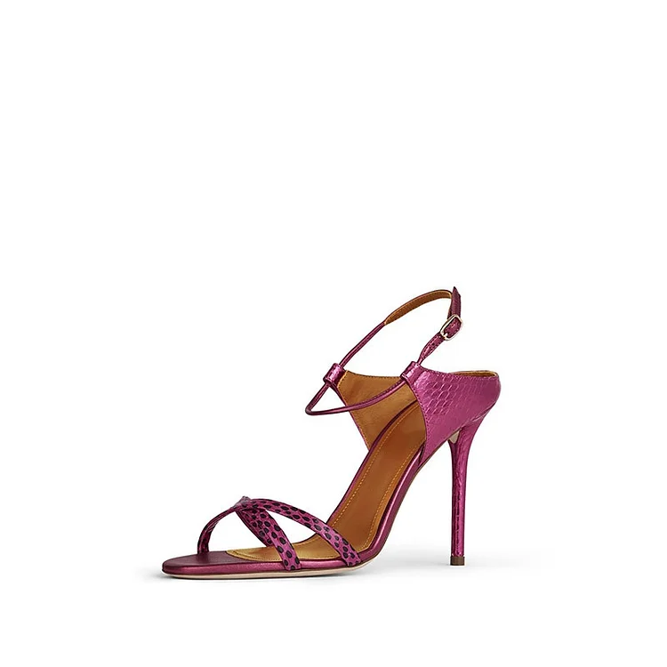 Purple Python Slingback Heels Sandals |FSJ Shoes