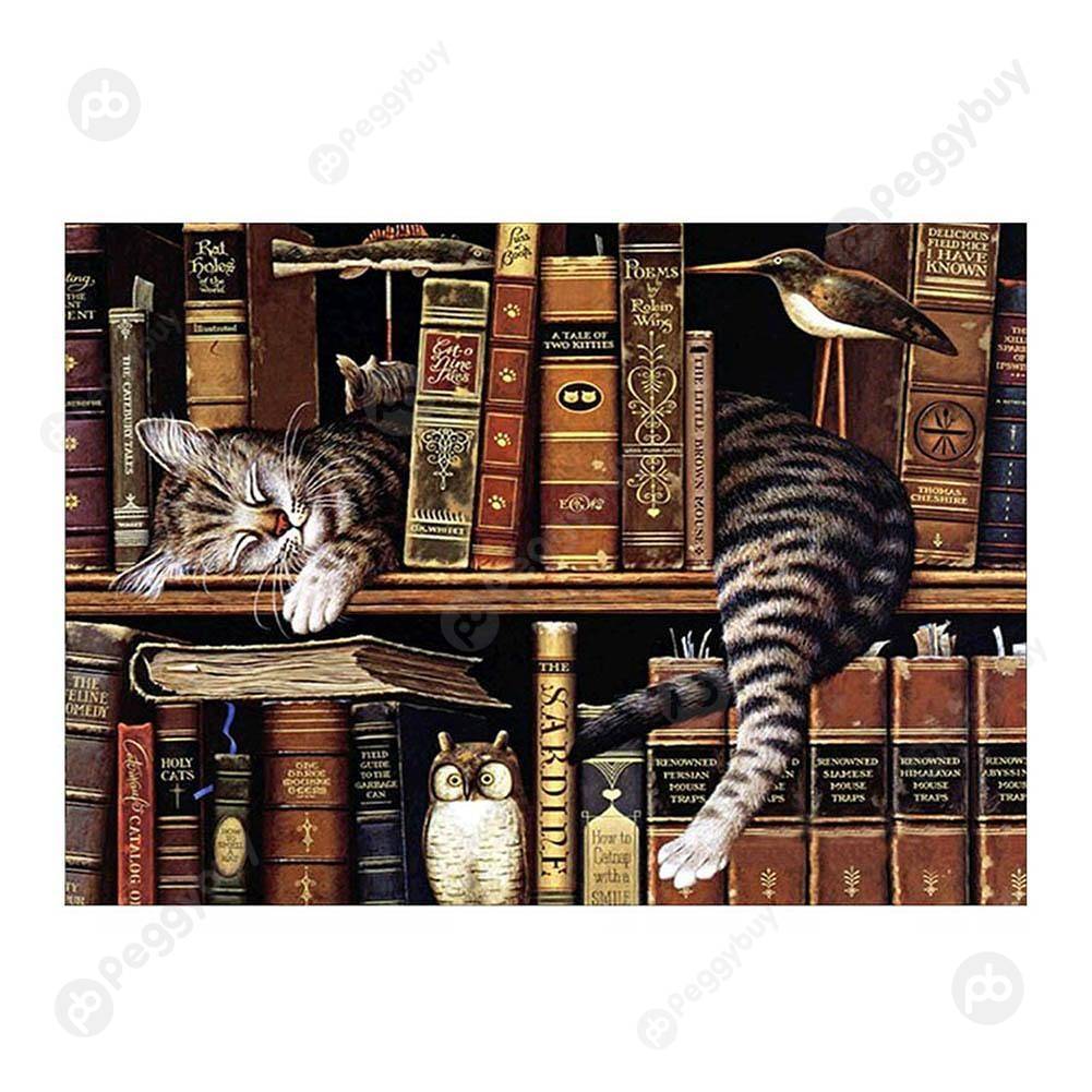 

30*40CM Special Shaped Diamond Painting-Bookshelf Cat, 501 Original