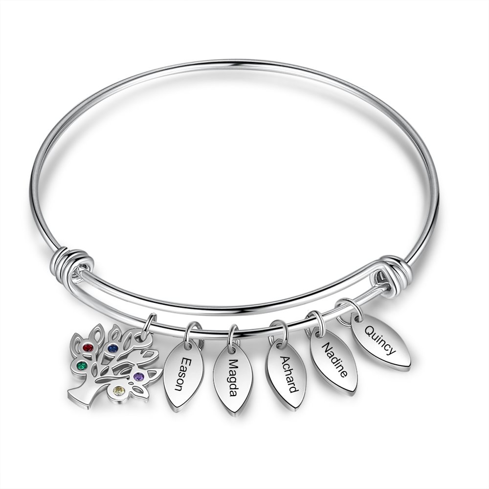 Personalisiertes Armband mit 5 Geburtssteinen und 5 Namen Familienarmband n5-b5 Kettenmachen