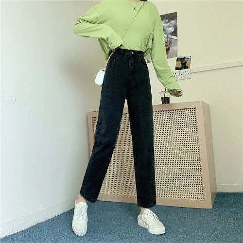 Jeans Women Plus-size 4XL Vintage Streetwear Straight Leg Jean High-waiste Baggy Denim Trousers Ladies Casual All-match Ulzzang