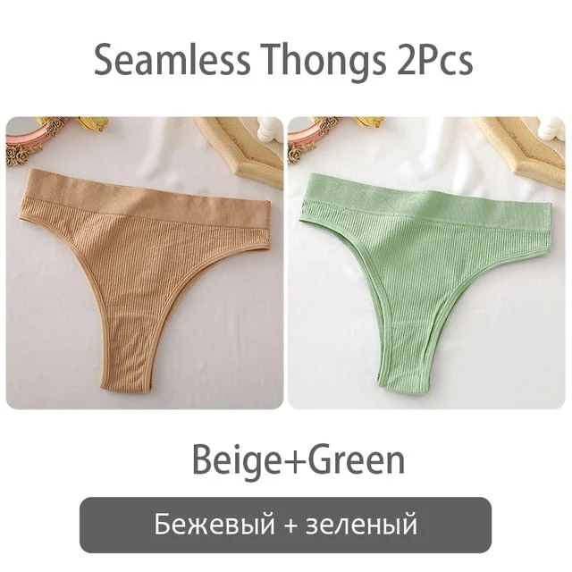 2PCS/Set Women's thong High Waisted Seamless Women's Panties Comfortable Briefs 6 Solid Colors S-XL Sexy Underpants For Women