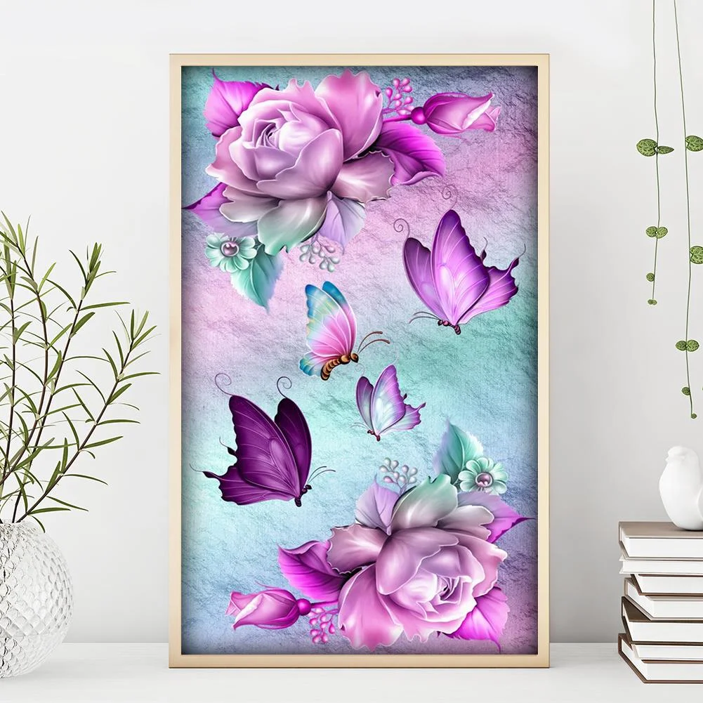 Flower Butterfly - Full Round Diamond Painting