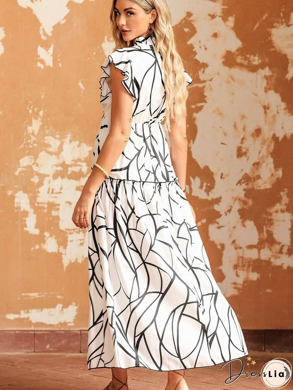 Elegant Abstract Print Maxi Dress