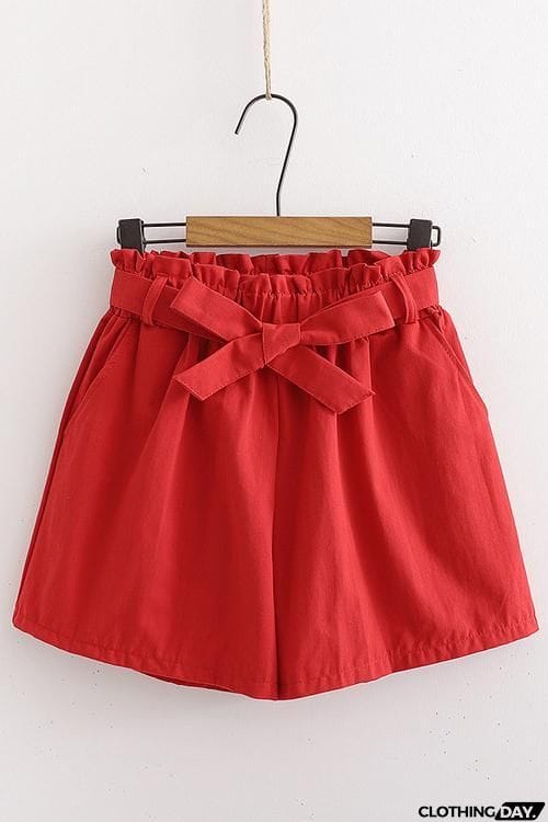 Bow Tie Elastic Waist Shorts