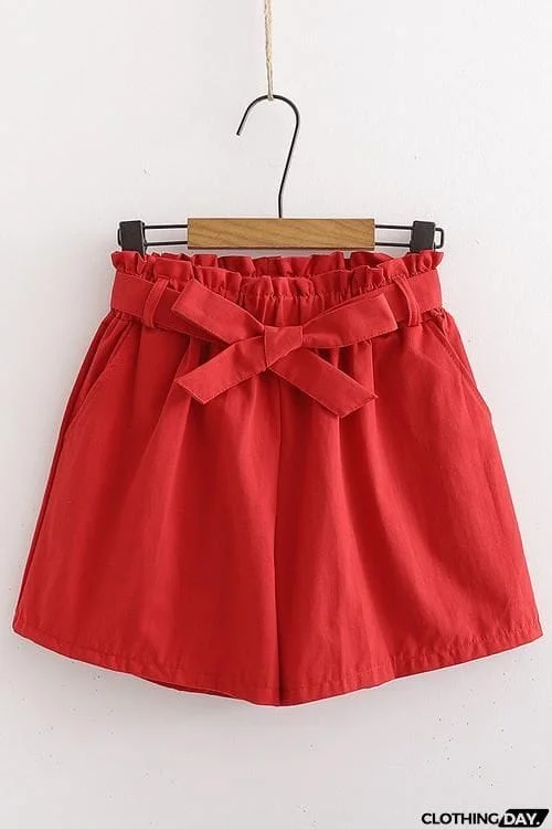 Bow Tie Elastic Waist Shorts
