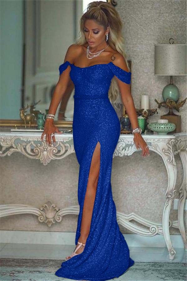 Pink Sequin Mermaid Evening Dress with Split
