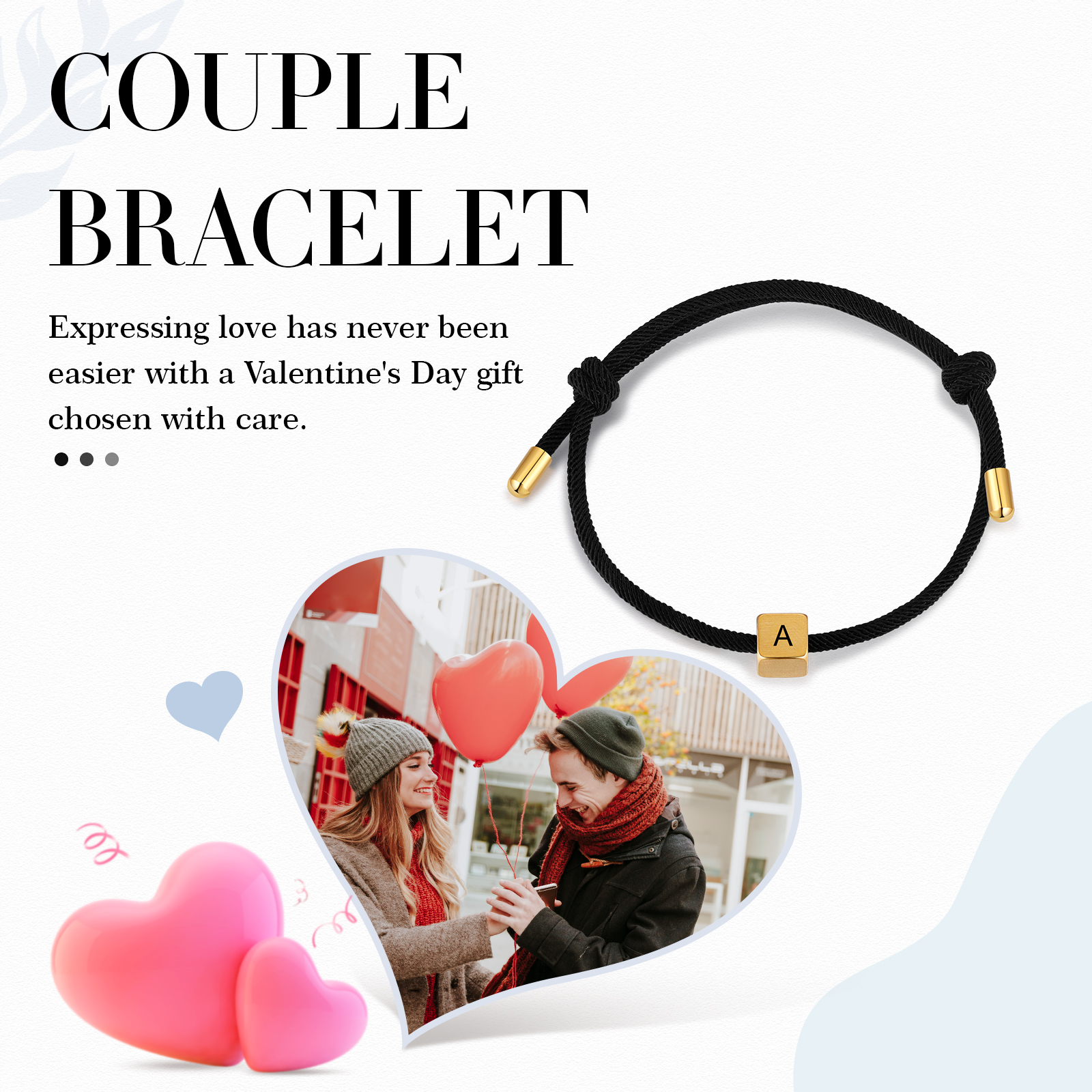 Black Couple's Bracelet Custom Letter Engraved Beads Stainless Steel Bracelet Personalised Gift for Him/Her-Jessemade AU