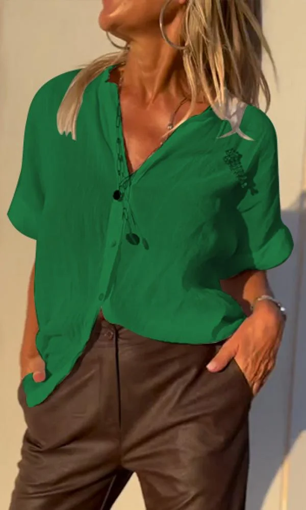 Solid color casual cotton and linen shirt top