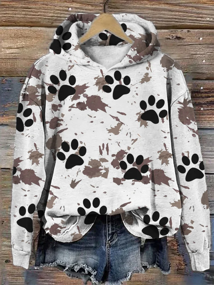  Dog Paw Heart Printed Sweatshirts for Women Waffle