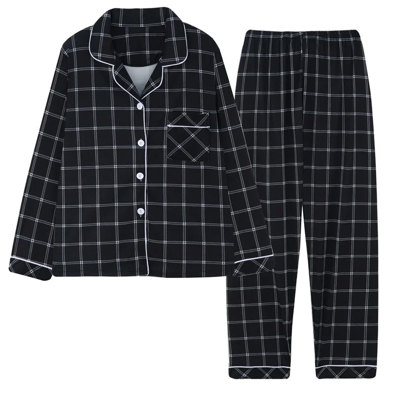 Spring and Autumn Long Sleeve Pajamas Plaid Shirt Homewear