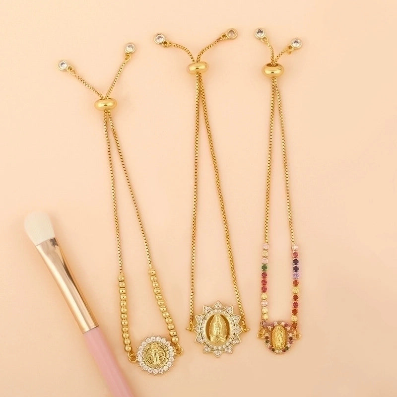 Fashion Geometric Copper 18k Gold Plated Artificial Gemstones Bracelets In Bulk