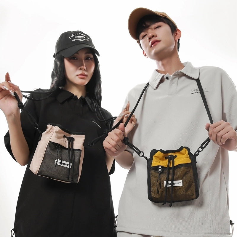 Unisex Medium Nylon Color Block Streetwear Sports Sewing Thread Square String Crossbody Bag