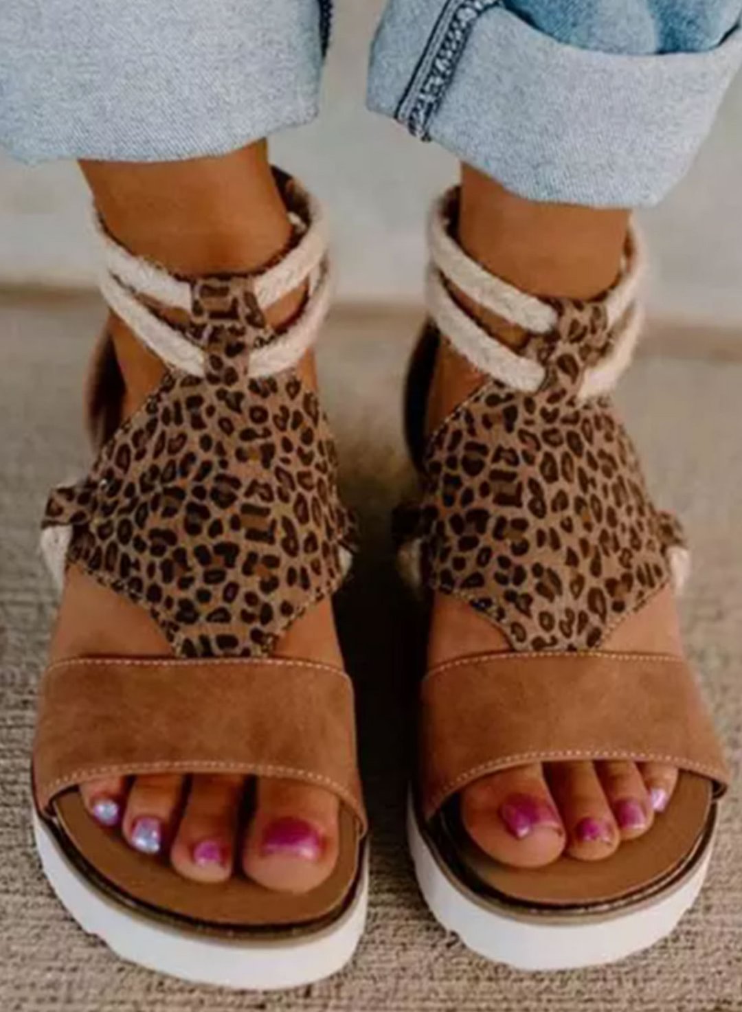 leopard zipper sandals