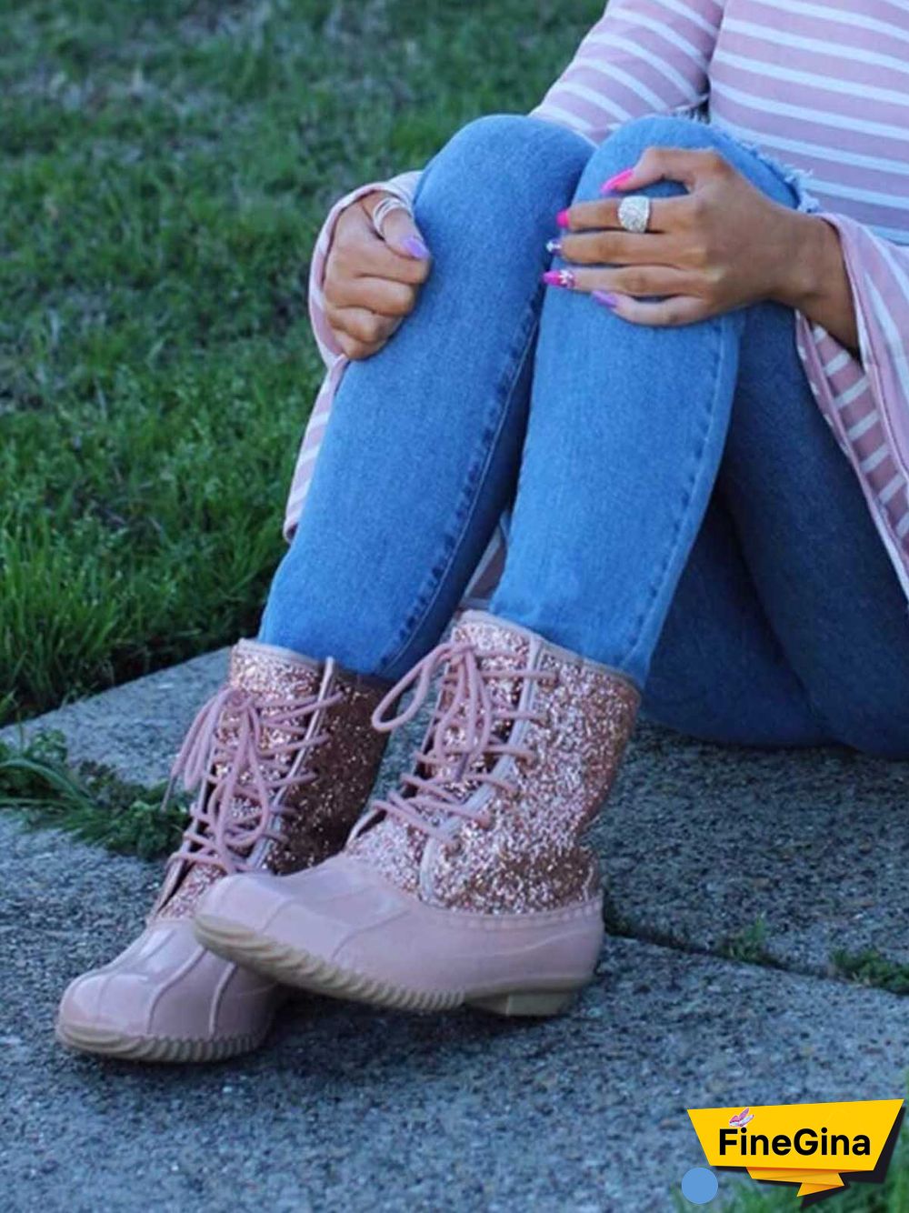 Glitter Leopard Contrast Panel Duck Bill Rain Boots