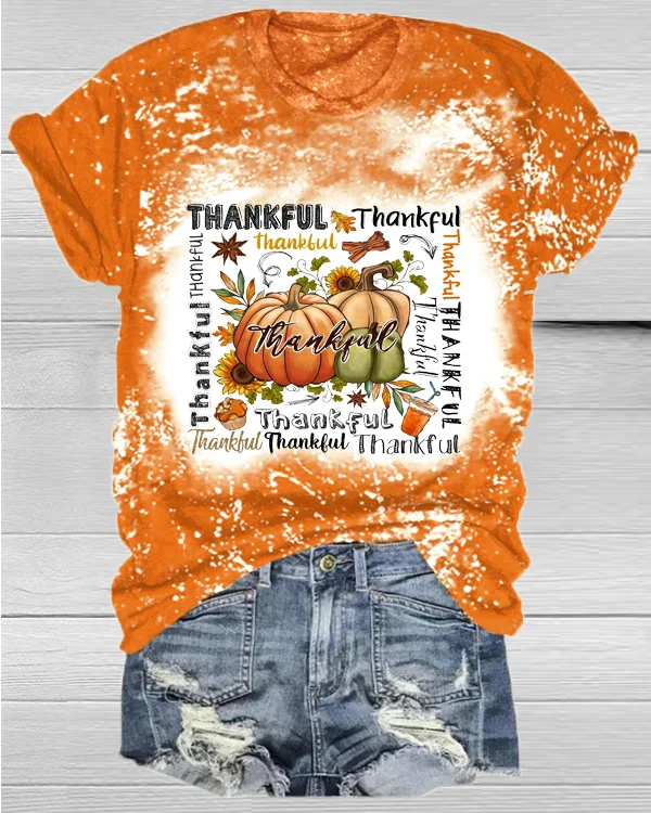 Thankful Pumpkin Bleached T-shirt