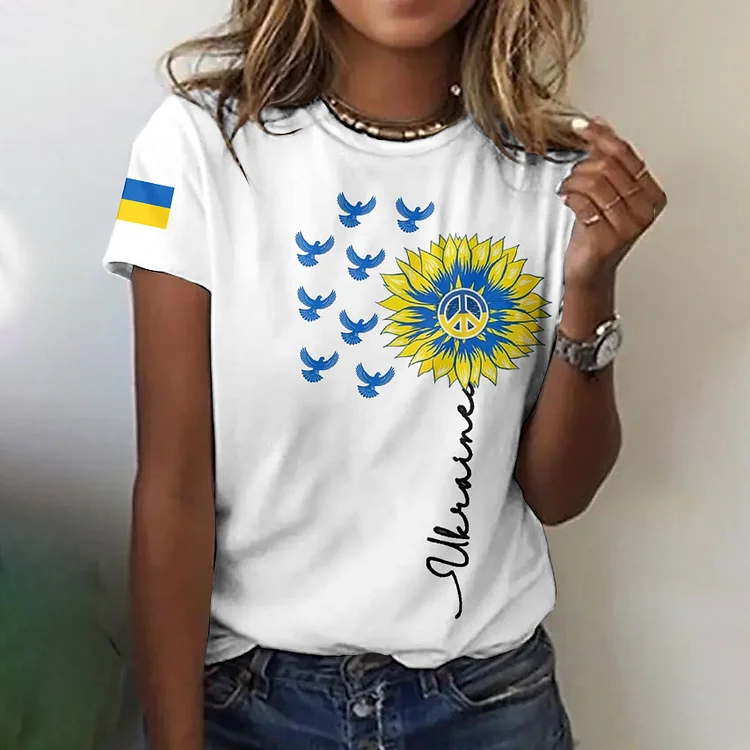 Simpfit Damen T-Shirt mit „Ukraine Peace“-Sonnenblumen-Print