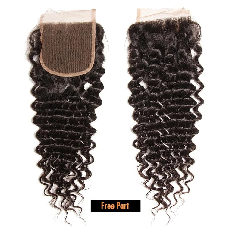 Hair Brazilian Virgin Hair Deep Wave 4*4 Lace Closure Free Part Middle Part 100% Human Hair Closure