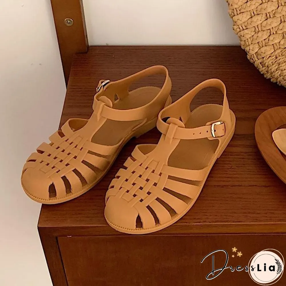 Womens Sandals Jelly Shoes Summer Ankle Strap Rubber Soft Sole Non-Slip Mom Casual