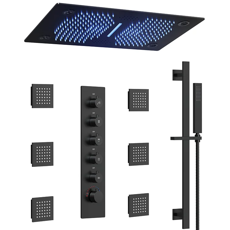 EVERSTEIN Luxury Thermostatic LED Music Shower System in Matte Black SFS-1053-BK