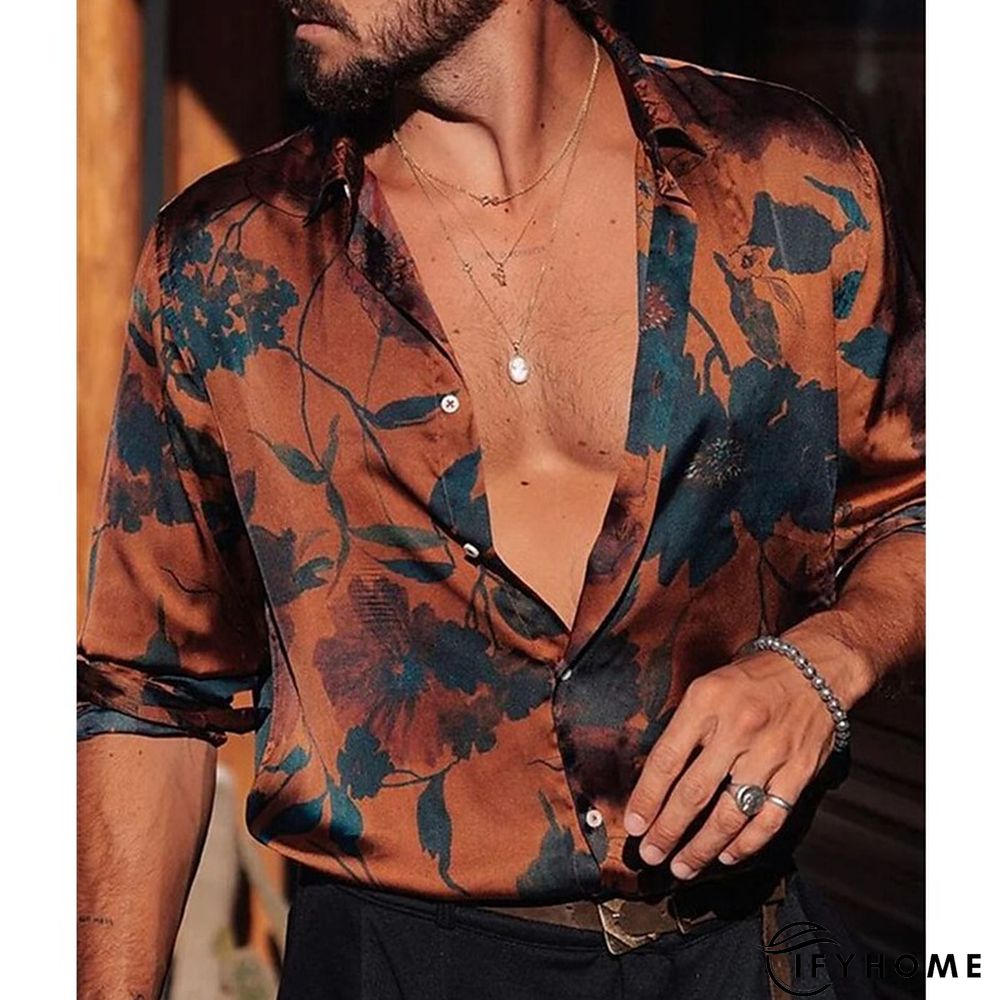 Mens Shirt Graphic Prints Leaves Turndown Brown Outdoor Street Long Sleeve Button-Down | IFYHOME
