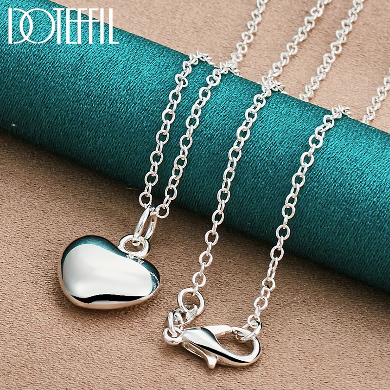 DOTEFFIL 925 Sterling Silver Solid Small Heart Pendant Necklace 16-30 Inch Snake Chain For Women Jewelry