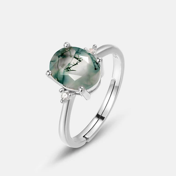 Oval Cut Green Moss Ring Aquatic Agate Engagement Ring