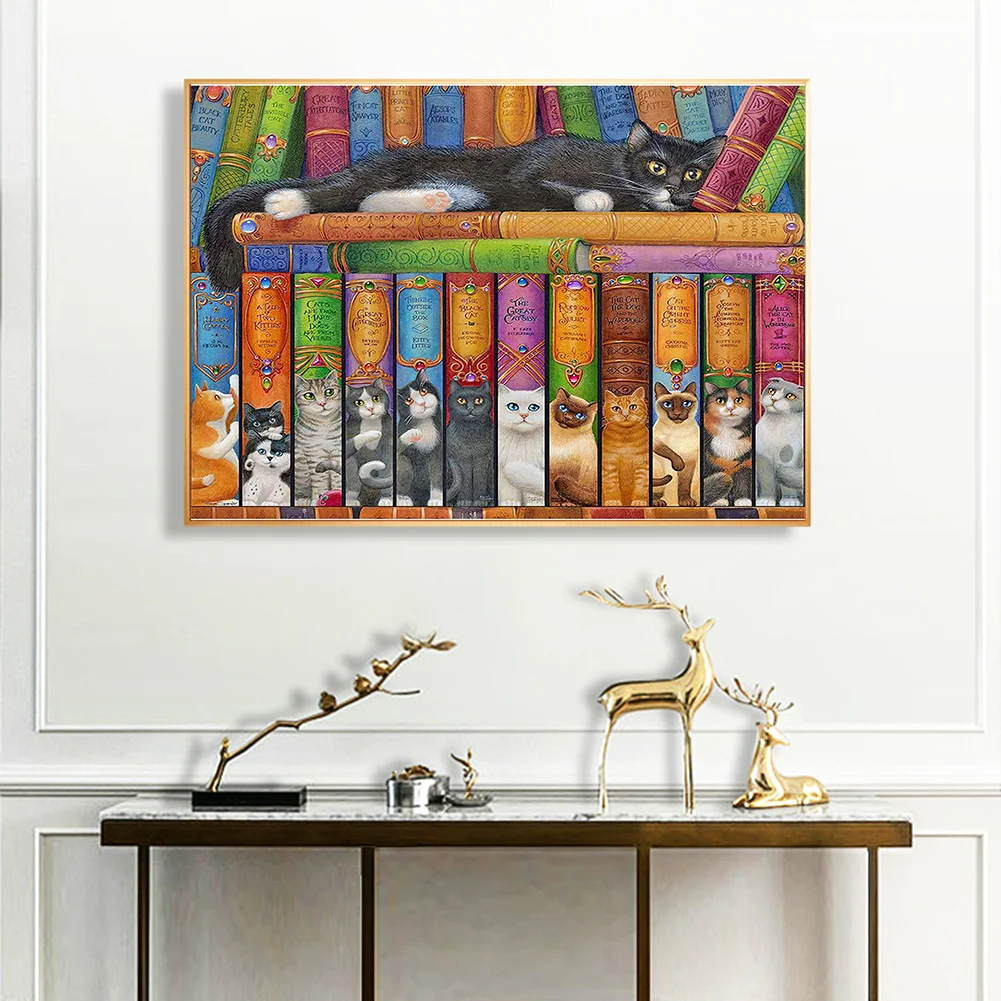 14CT Full Stamped Cross Stitch - Cat And Book(Canvas|40*50CM)
