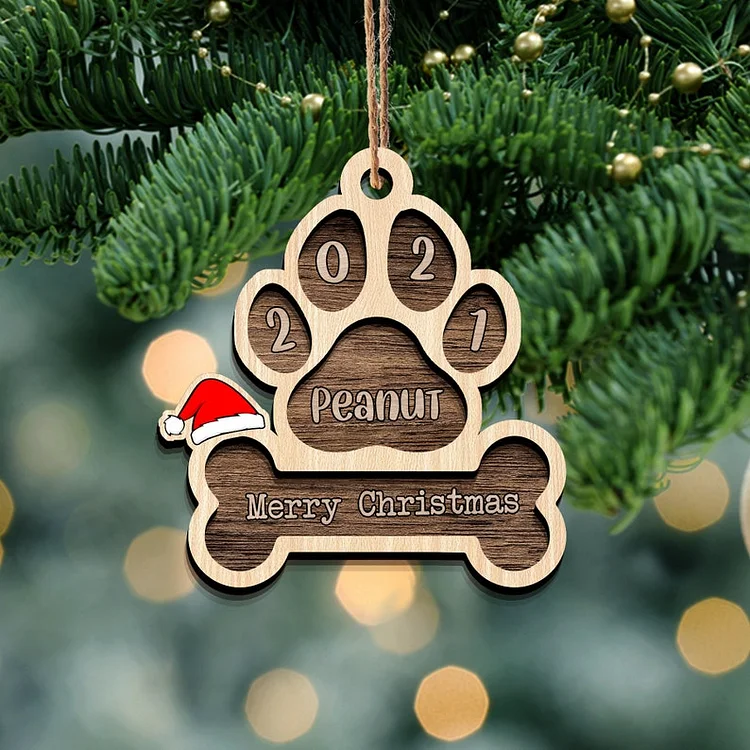 Dog Paw Ornament Personalized Name Wooden Pet Ornament Christmas Gift