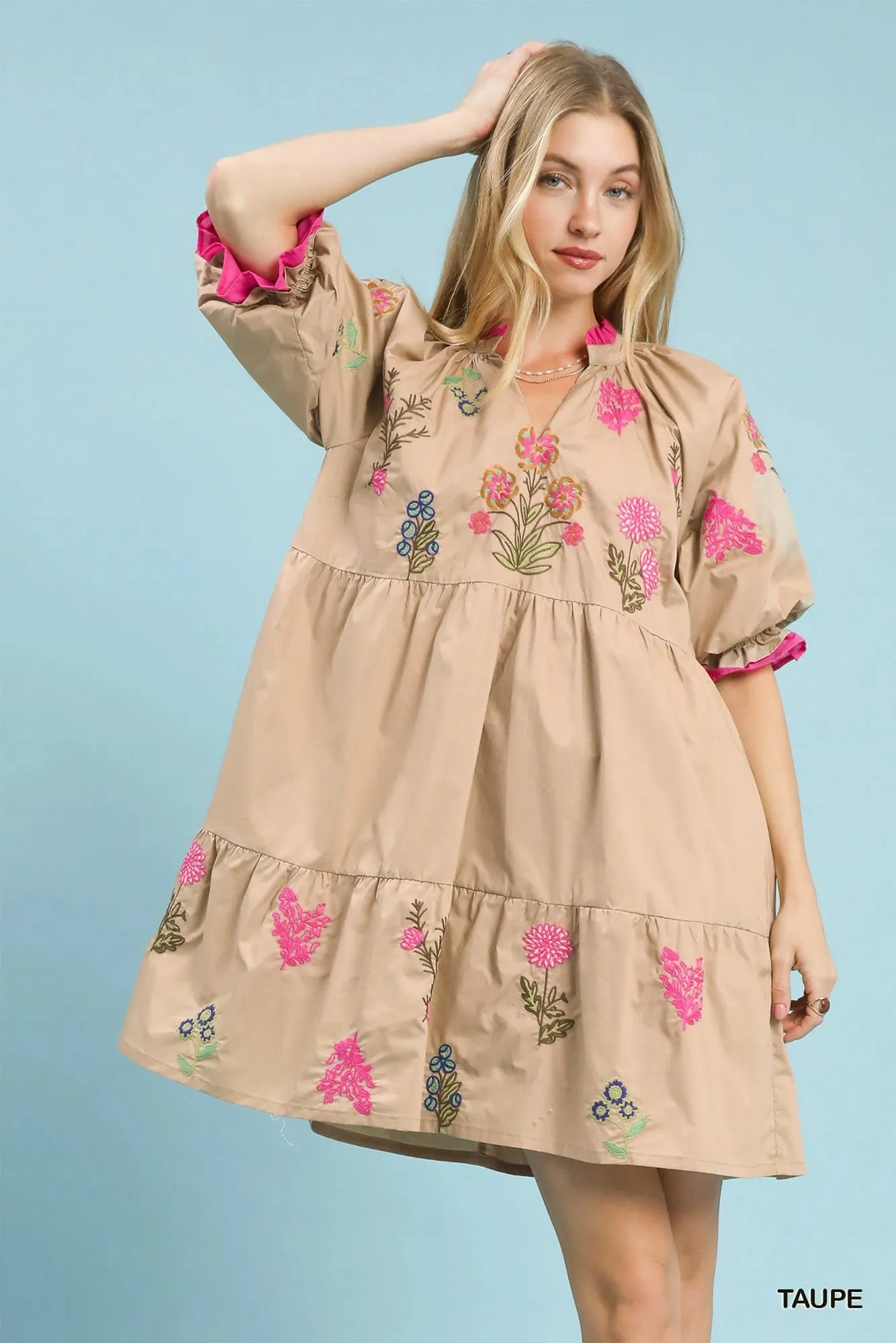 Umgee Embroidered Floral Tiered Dress mysite idetrend